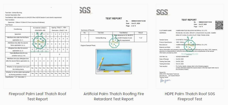 Informe de prueba ignífugo SGS para tejas de paja sintética en China