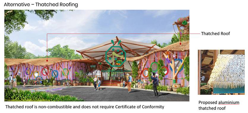 Diseño de techo de paja de hierro artificial para el parque zoológico