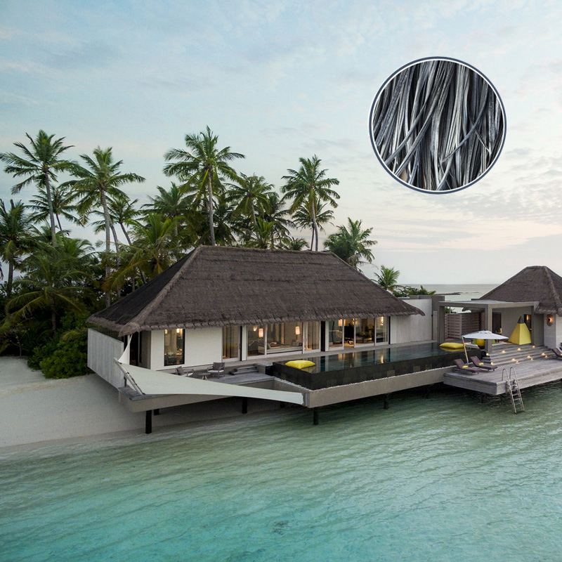 Cabaña cubierta con techo de paja artificial de Maldivas para habitación de invitados
