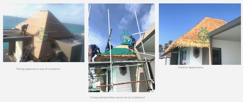 Instalación de techos de paja sintética para hoteles