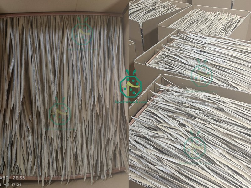 Packing of the plastic cogon grass thatch roof tiles