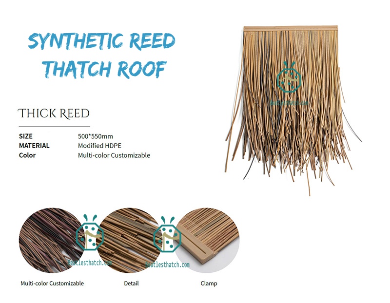 Synthetic plastic reed thatch roofing materials for Korea resort hotel pavilion construction