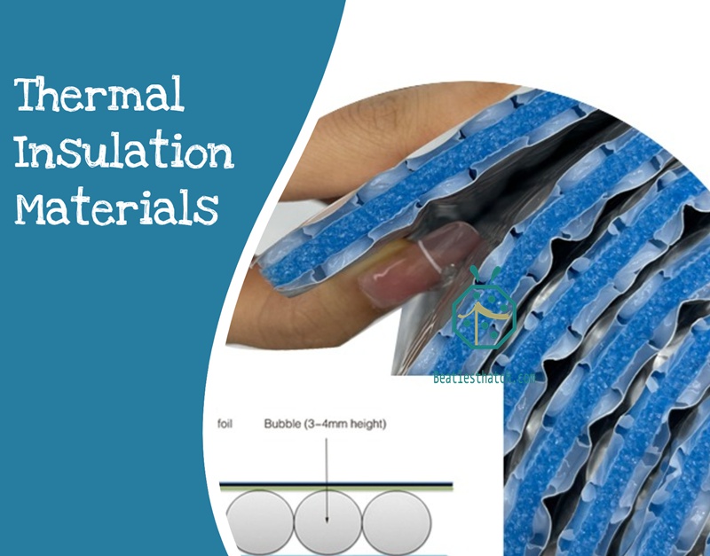 Thermal insulation materials such as aluminum foil bubble for synthetic thatch roof buildings