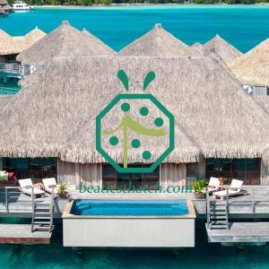 playa resort bungalow sobre el agua techo de paja de plástico