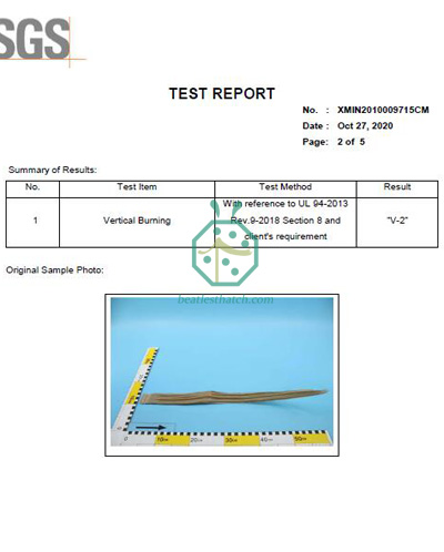 Informe de prueba ignífugo para techos de paja de palma artificial